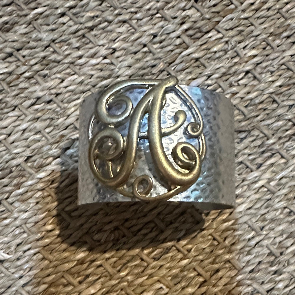 Gold Initial on Silver Cuff Bracelet